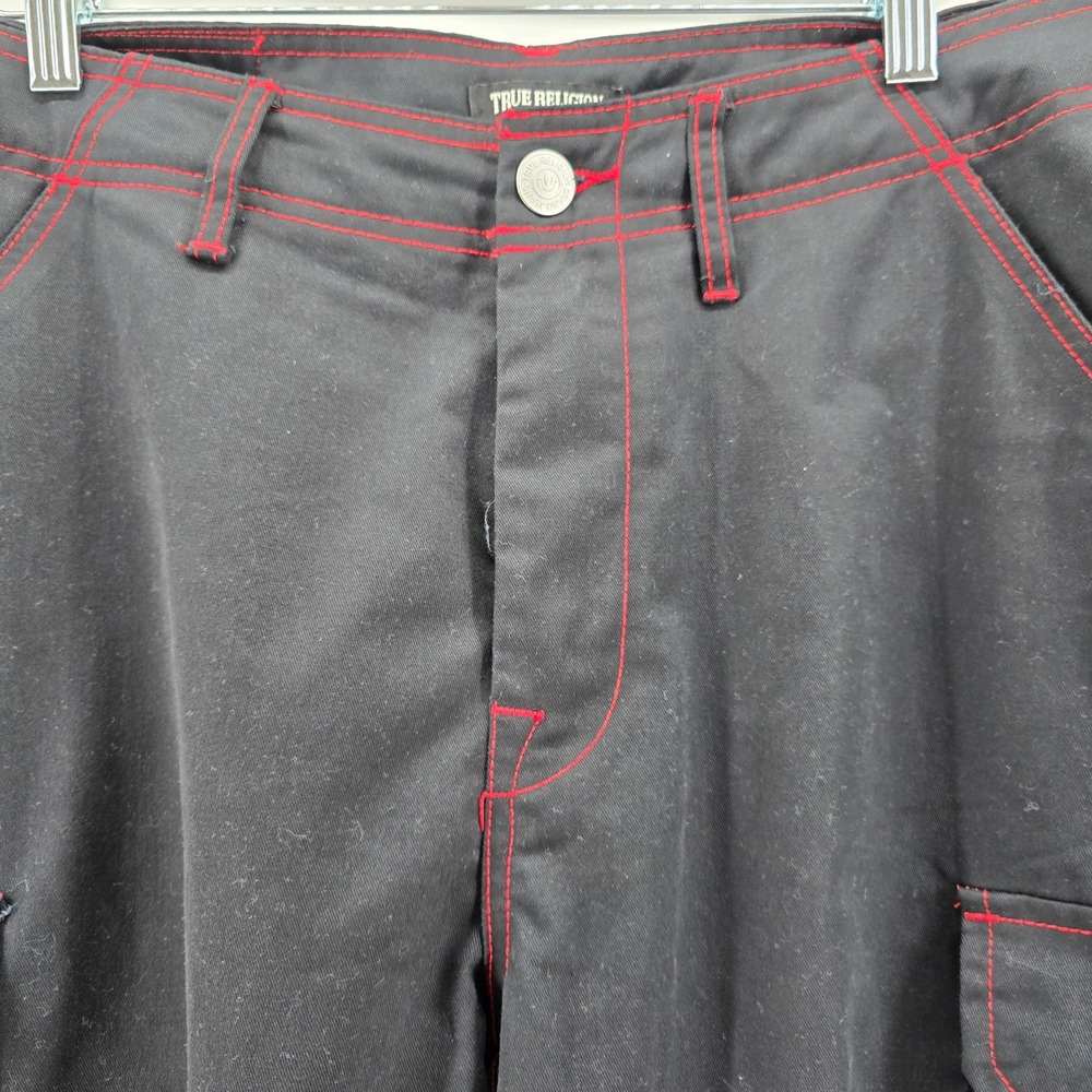 True Religion Cargo Pants Mens Contrast Stitch Jet Black Red 108335 Size 34 NWT - Picture 6 of 13